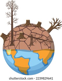 Drought stricken area on the globe from global warming illustration