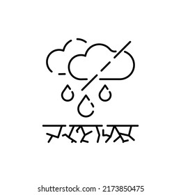 Sequía. sed. Planta o suelo agrietados y secos. Desastre global. Hambre. Icono de la línea vector del cambio climático. Editable. Agua