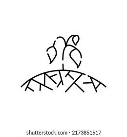 Drought. Thirst. Cracked And Dried Plant Or Soil. Global Disaster. Famine. Line Vector Icon. Water