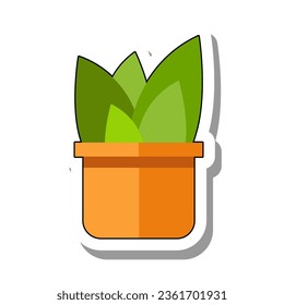 Drought tolerant succulent flat paper sticker. Growing indoor desert plant in clay or ceramic flower pot isolated on white background. Gardening, nature, decoration concept