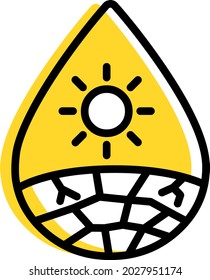 Drought Vector Icon - water droplet illustration, cracked earth, good for environmental and climate change projects