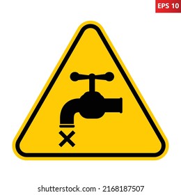 Drought warning sign. Vector illustration of yellow triangle sign with tap icon inside. Natural disaster and climate change symbol. No water concept. Water shortage.