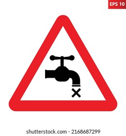 Drought Warning Sign. Vector Illustration Of Red Triangle Sign With Tap Icon Inside. No Water Concept. Water Shortage. Natural Disaster And Climate Change Symbol.