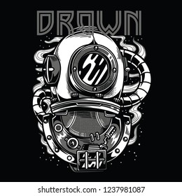 Drown Black and White Illustration