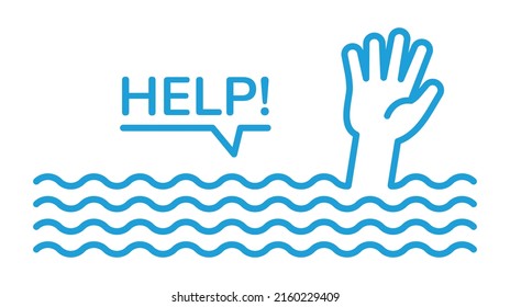 Drown - Person Drowning And Asking For Help Vector Illustration.