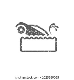 Drowned car icon in grunge texture. Vintage style vector illustration.