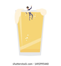 Drowned in glass of beer vector illustration