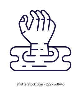 Drowned hand icon. Misfortune or bad lack symbol of drowning man arm.