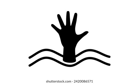 drowned man, hand from water, black isolated silhouette