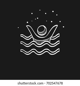 Drowned man icon in doodle sketch lines. People accident water sea beach lifeguard
