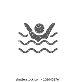 Drowned man icon in grunge texture. Vintage style vector illustration.