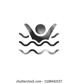 Drowned man icon in halftone style. Black and white monochrome vector illustration.