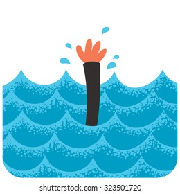 Drowning 2: Cartoon illustration of drowning man. 