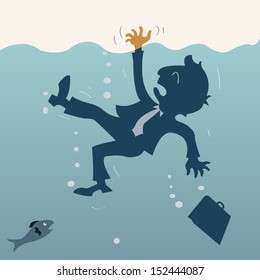 Drowning businessman. Abstract background vector illustration. 