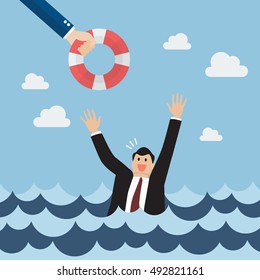 Drowning businessman screaming for help