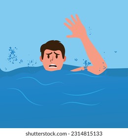 Concepto de ahogamiento, hombre ahogándose en el mar o en el río. ilustración vectorial.