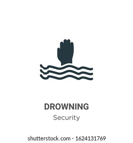 Drowning glyph icon vector on white background. Flat vector drowning icon symbol sign from modern security collection for mobile concept and web apps design.