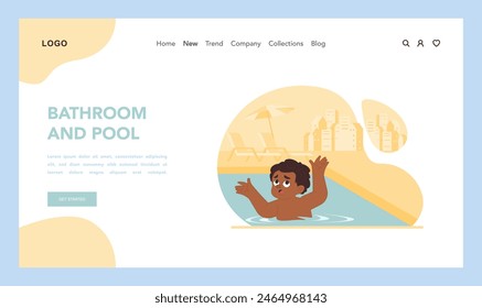 Drowning hazard awareness. Lone child with raised arms in pool panicking and asking for help. Need for constant supervision of kids around water bodies. Preventing accidents. Flat vector illustration