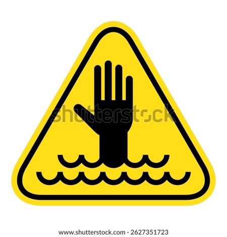 Drowning hazard. Danger of drowning symbol. Deep water warning sign. Risk of drowning zone label.