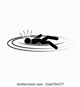 Drowning Icon. Drown, Accident Symbol In Water - Vector.