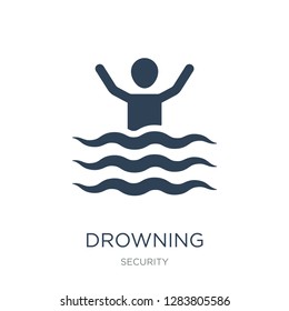 drowning icon vector on white background, drowning trendy filled icons from Security collection, drowning vector illustration