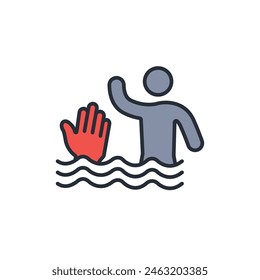 drowning icon. vector.Editable stroke.linear style sign for use web design,logo.Symbol illustration.