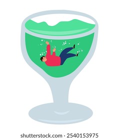 drowning man in the glass of alcohol addiction vector illustration