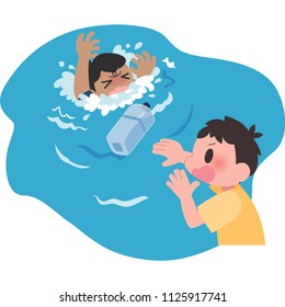 Drowning man and man to the rescue.