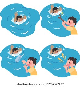 Drowning man rescue set.