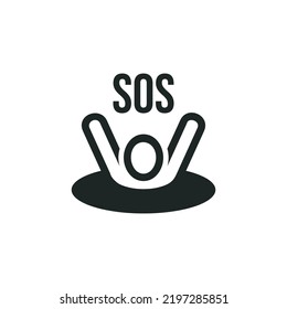 Drowning people asking for help icon isolated on white background. Editable text "sos".