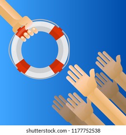 Drowning people getting lifebuoy.