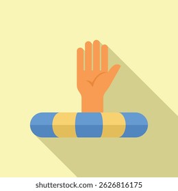 Drowning person holding on lifebuoy asking for help flat design icon