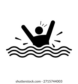 Drowning person icon. Black silhouette. Front and side view. Vector simple flat graphic illustration. Isolated object on a white background.