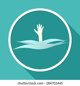 Drowning and reaching out hand for help a long shadow
