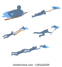 Drowning rescue on ice. Vector.