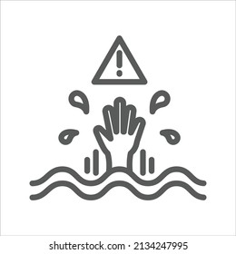 Drowning warning Danger simple line icon