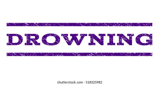 Drowning watermark stamp. Text caption between horizontal parallel lines with grunge design style. Rubber seal stamp with scratched texture. Vector indigo blue color ink imprint on a white background.