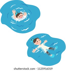 drowning woman and Back floating woman