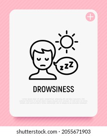 Drowsiness thin line icon. Abnormal sleepiness during the day. Illness symptom. Modern vector illustration.