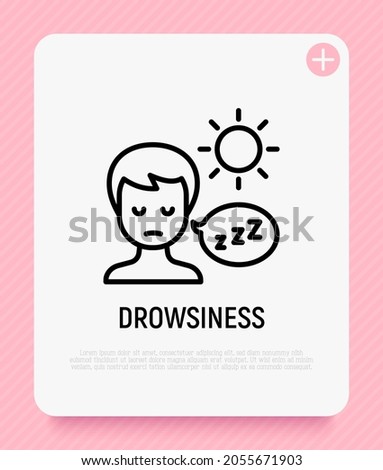 Drowsiness thin line icon. Abnormal sleepiness during the day. Illness symptom. Modern vector illustration.