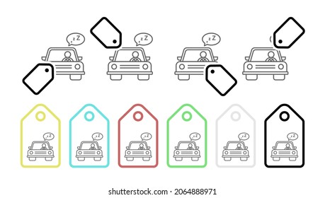 Drowsy driving, car vector icon in tag set illustration for ui and ux, website or mobile application