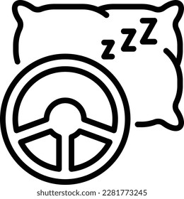 Drowsy driving, steering wheel and pillow thin line icon. Modern vector illustration of danger on road.