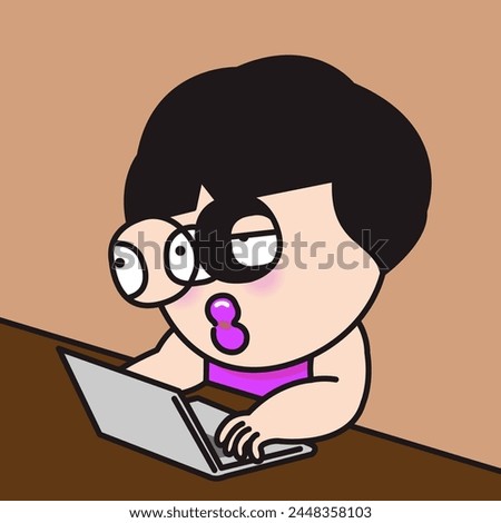 Drowsy Office Worker Woman With Tired Eyes Hiding Inside Concept Card Character illustration