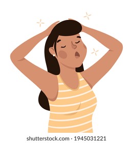 Drowsy Woman Stretching and Yawning Feeling Need for Sleep Vector Illustration