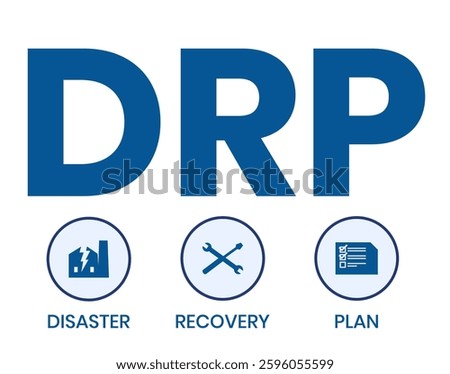 DRP - Disaster Recovery Plan business concept background. vector illustration concept with keywords and icons. lettering illustration with icons for web banner, flyer, landing page