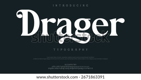 Drsger Classy elegant font, vintage type or luxury premium typeface, vector English royal alphabet. Classic typography in modern or old art deco style, serif letters for modern or retro poster font