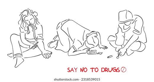 Drug abuse vector art. Friends and colleagues partying and abusing drugs. Anti drug awareness art.