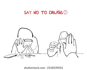 Drug abuse vector art. Friends and colleagues partying and abusing drugs. Anti drug awareness art.