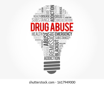 Drug Abuse Word Cloud Light Bulb, Health Concept Background