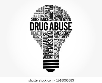 Drug Abuse Word Cloud Light Bulb, Health Concept Background